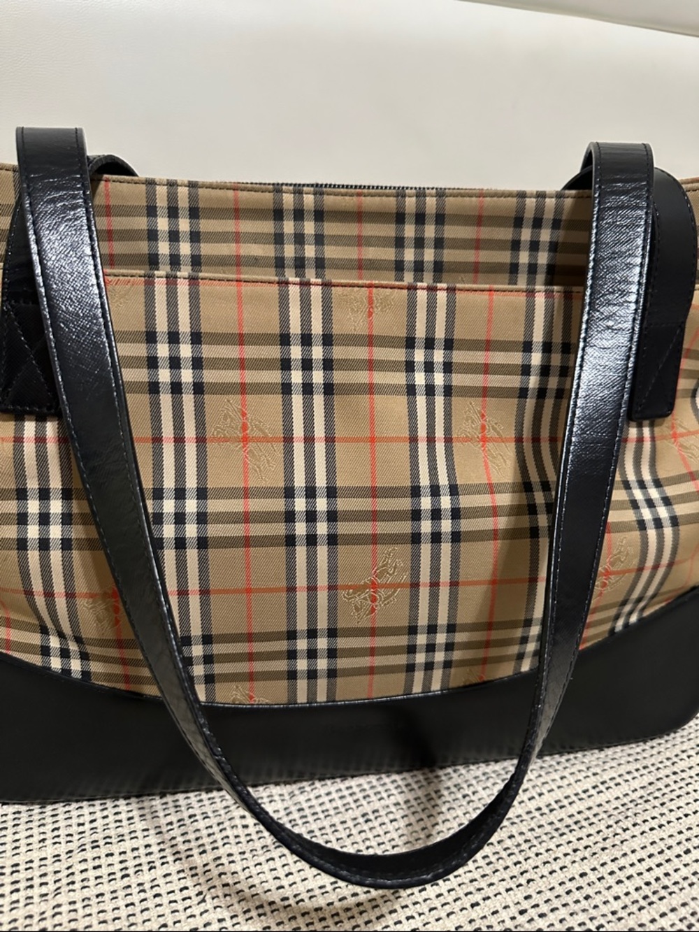 Burberry Classic Check Canvas Tote Bag with Black Leather Trim - Picture 10 of 15